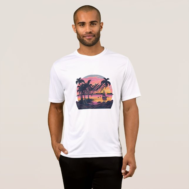 T-shirt Classic beach and boat pink (Devant entier)