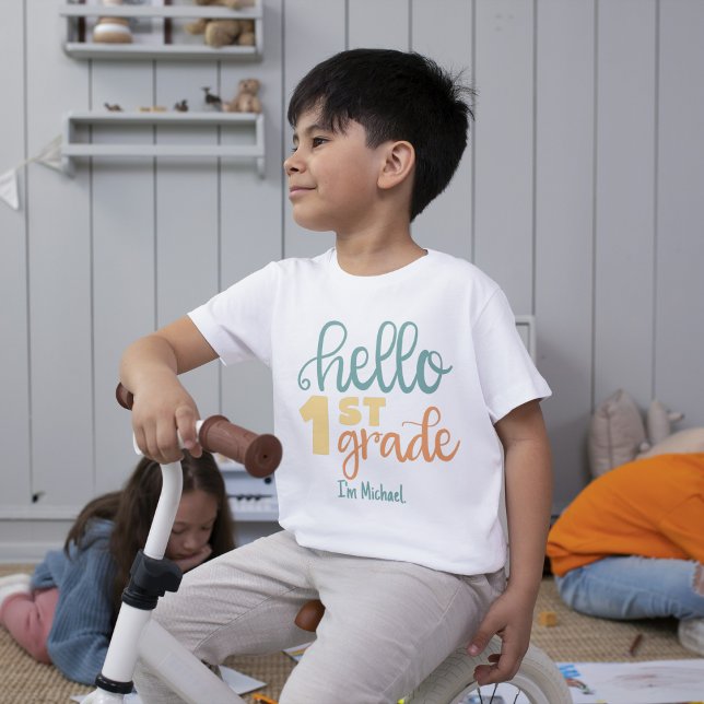 T-shirt Classic Black School Nom de l'élève Motif (Hello 1st Grade Personalized Boys' T-Shirt)