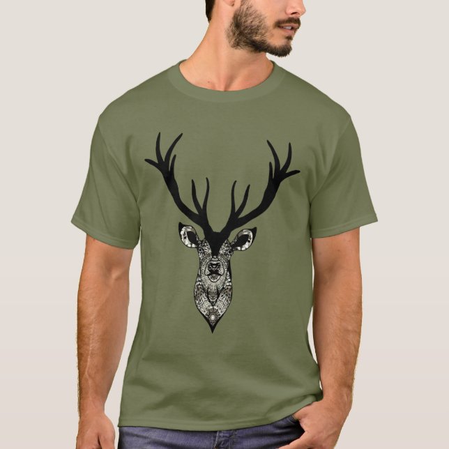 T-shirt Classic Cerf Tête de Cerf Animal gris noir (Devant)