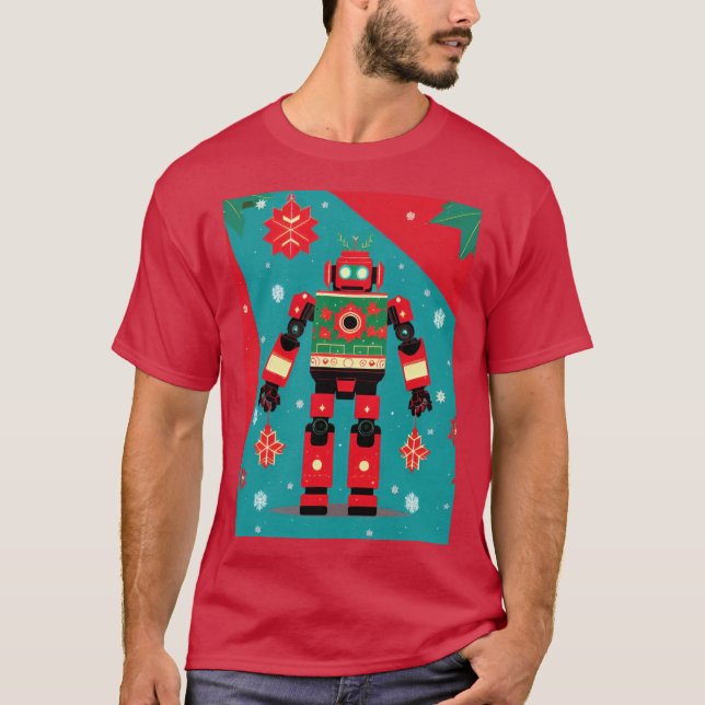 T-shirt Classic Christmas Sweater Pattern Robot (Devant)