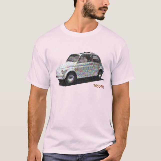 T-shirt Classic Fiat 500 en blanc sur rose clair (Devant)
