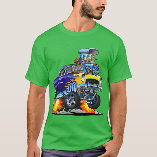 T-shirt Classic Hotrod Musculation Flames Big Engine (Devant)