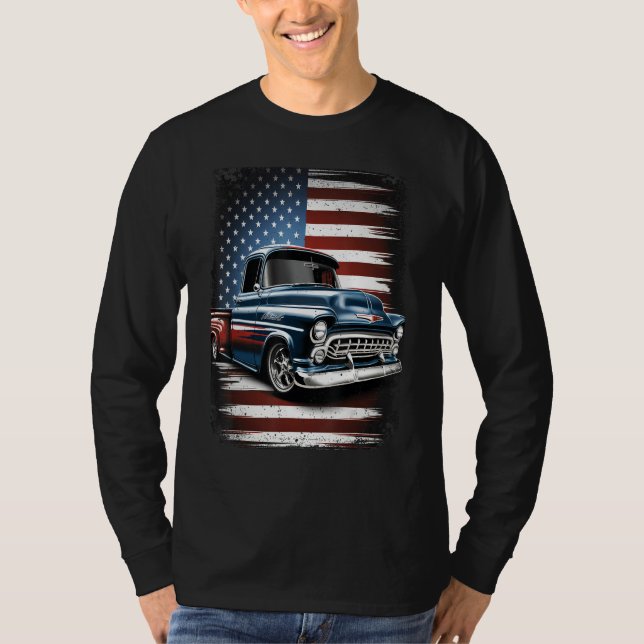 T-shirt Classic Old Pickup Truck American Flag 4th of July (Devant)
