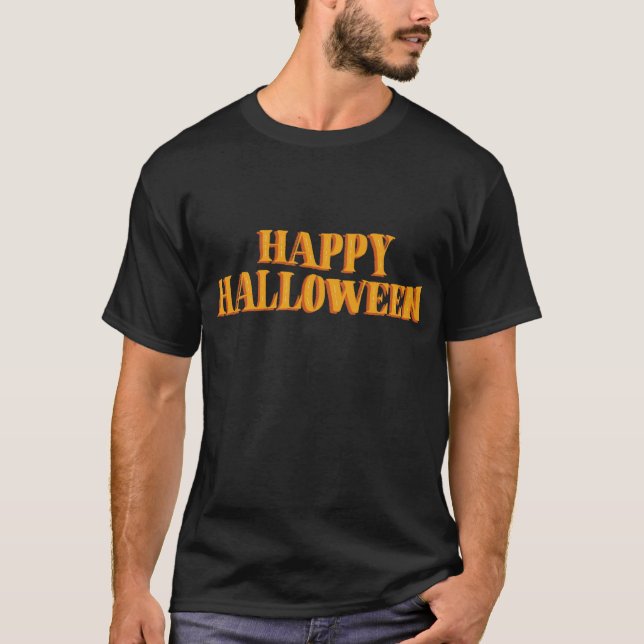 T-shirt Classic Orange Happy Halloween Slogan (Devant)
