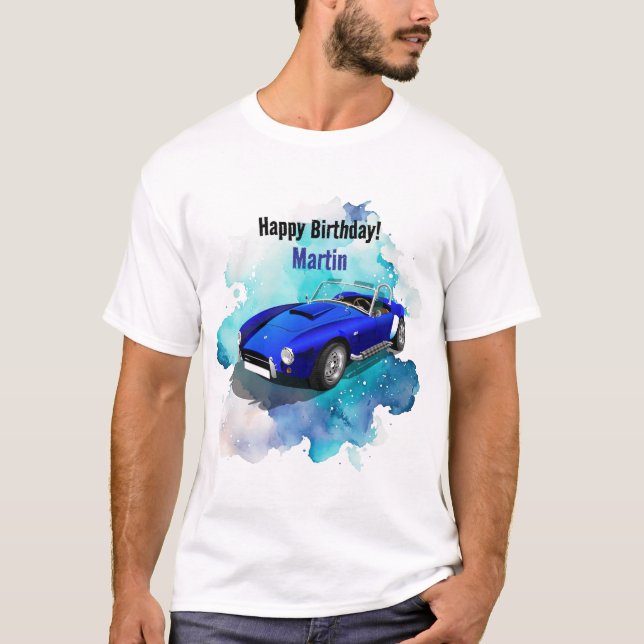 T-shirt Classic Retro Blue Sports Voiture Anniversaire Ave (Devant)