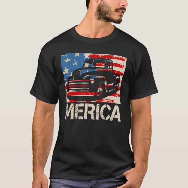 T-shirt Classic Truck  Merica American flag with pickup tr (Devant)