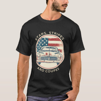 T-shirt Classic Voiture Patriotique Américain Drapeau Vint
