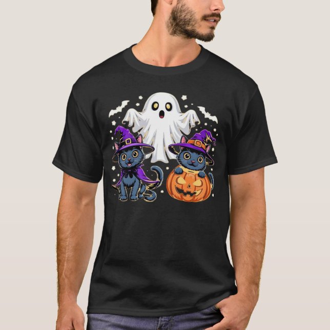 T-shirt classique chat citrouille fantôme mignon H (Devant)