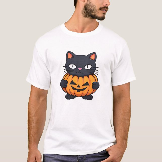 T-Shirt Classique Chat Halloween Noir (Devant)