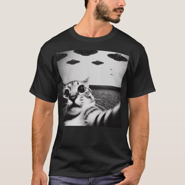 T-shirt Classique drôle Alien Cat UFO (Devant)