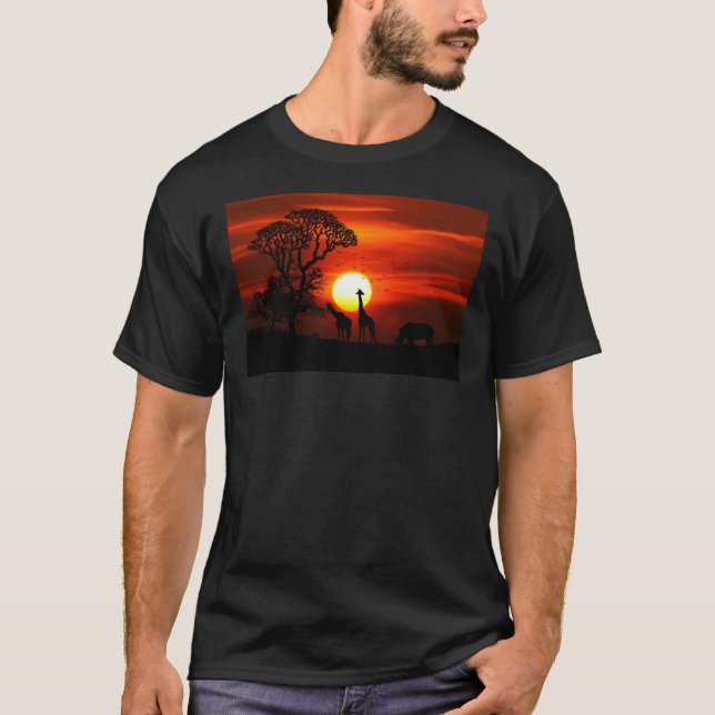 T-shirt classique Giraffe Sunset africain (Devant)