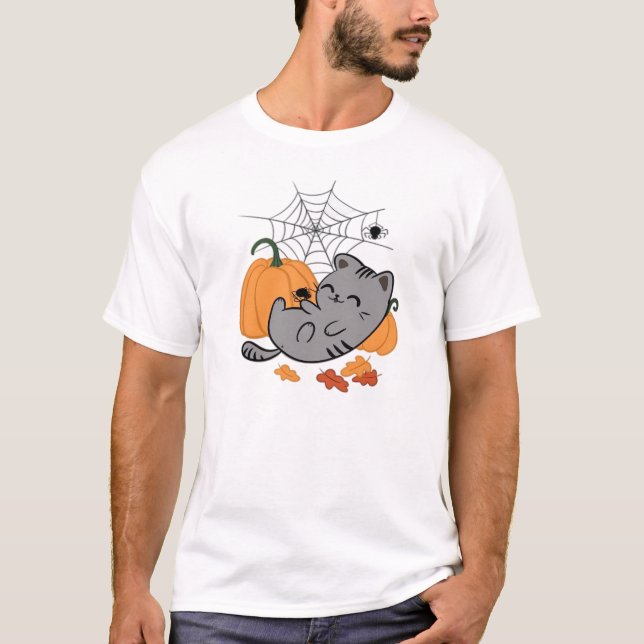 T-shirt classique Halloween Kitty et araignées (Devant)