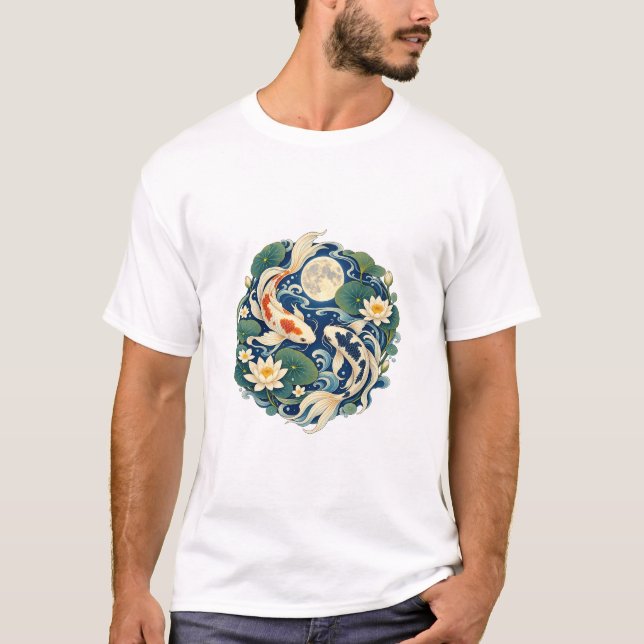 T-shirt classique Koi et nénuphar au clair de lune (Devant)