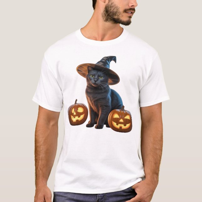 T-Shirt Classique Magie Chat Noir Halloween (Devant)