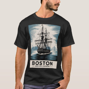 T-shirt Classique Navire Vintage Boston Harbor Massachuset