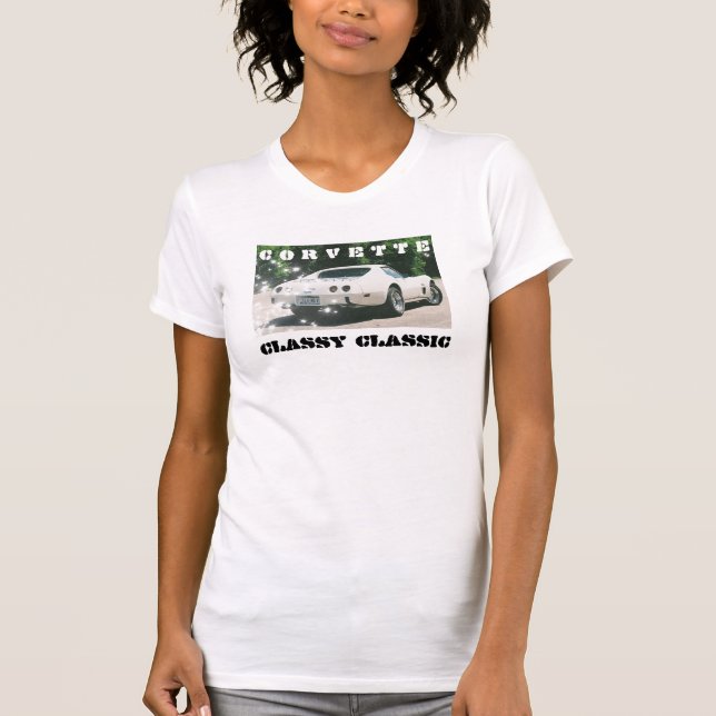 T-shirt Classy Classic 1975 White Corvette Stingray (Devant)