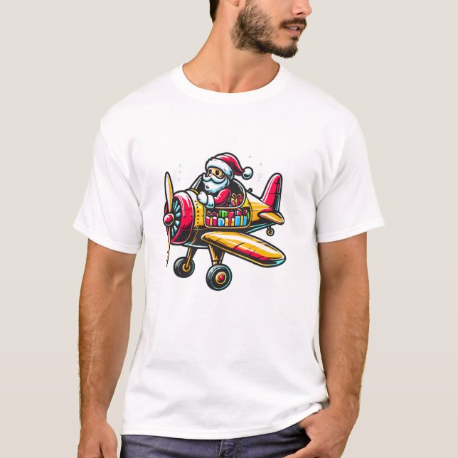 T-shirt Claus pilotant un avion (Devant)