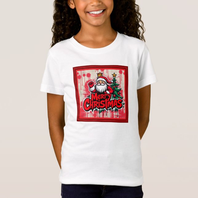T-Shirt Clause Red Merry Christmas With Santa (Devant)