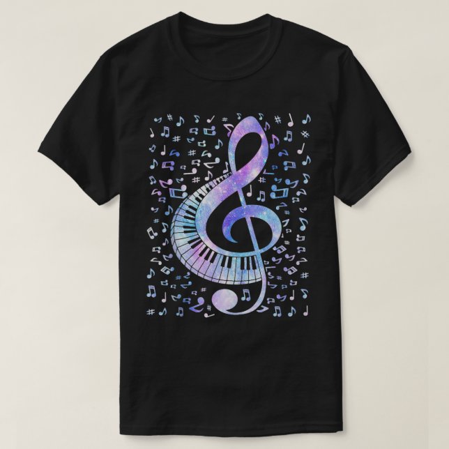 T-shirt Clavier Clavier Clé Treble Dye Notes de musique ré (Design devant)