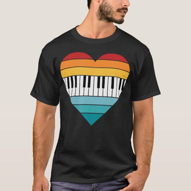T-shirt Clavier de piano rayé rétro Piano (Devant)