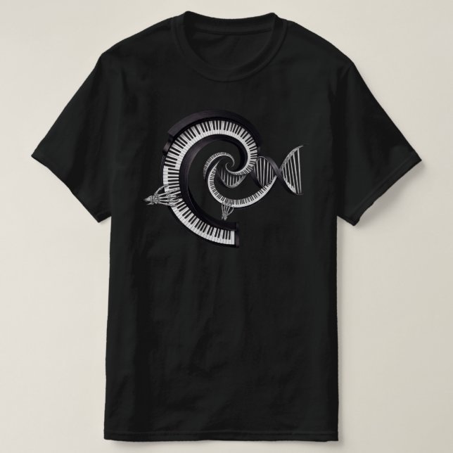 T-shirt Clavier de Piano Spirale d'ADN Main de Squelette D (Design devant)