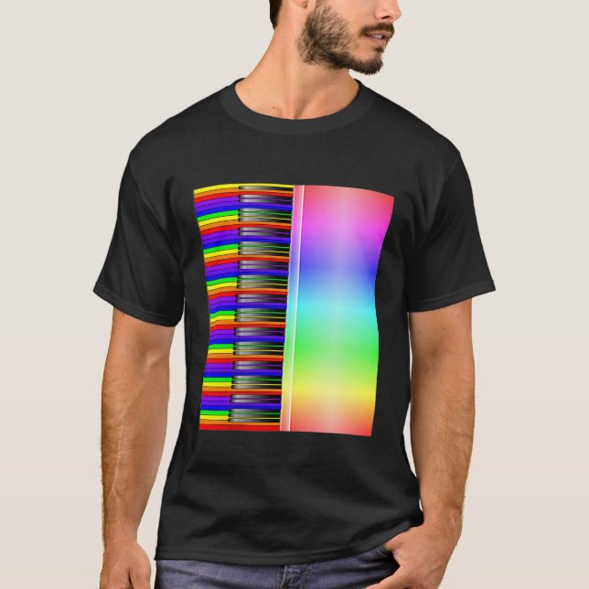 T-shirt clavier pour piano arc-en-ciel (Devant)