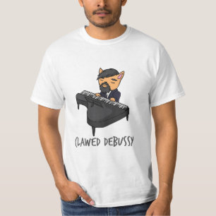 T-shirt Clawsy Debussy Piano Player Cat Pun Fun Gift