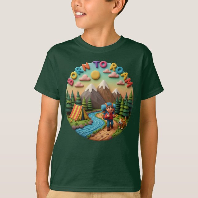 T-shirt Clay Art “Born to Roam” Camping Adventure Scene (Devant)