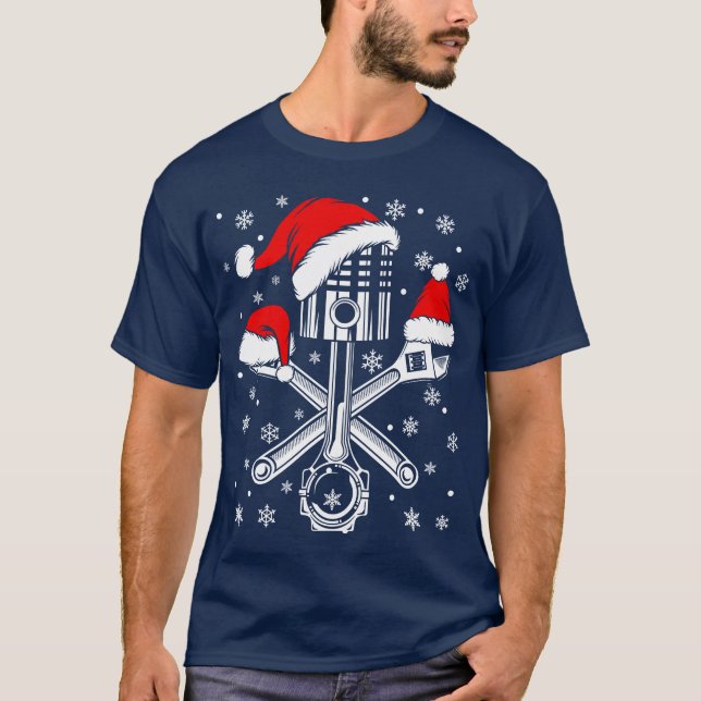 T-shirt Clé à piston Père Noël Mécanicien auto Cadeau moch (Devant)