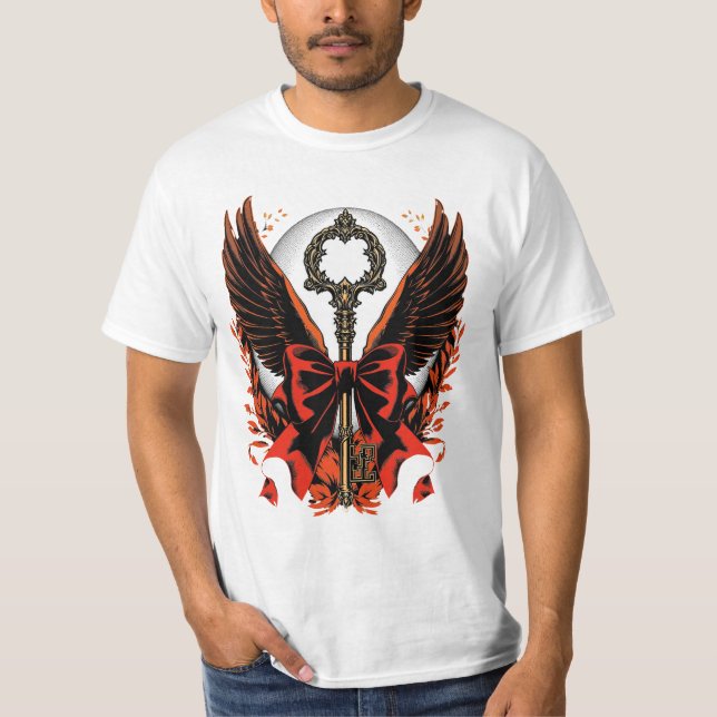 T-shirt Clé de fond en velours gothique avec ailes et lune (Devant)
