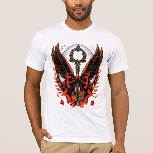 T-shirt Clé de fond en velours gothique avec ailes et lune (Devant)