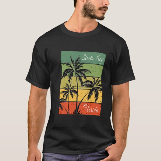 T-shirt Clé de Siesta Floride Plage Coucher de soleil Vint (Devant)