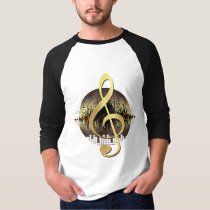 T-shirt Clé de Sol en Or Vinyle Amateur de Musique Artisti