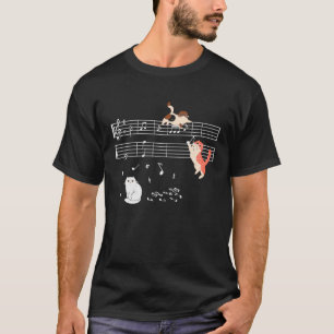 T-shirt Clé Musicien Chat Mignon Chaton Jouant Note De Mus