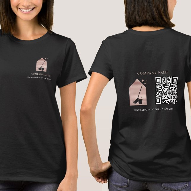 T-shirt Cleaning Service Rose Gold Logo QR Code Black (Cleaning Service Rose Gold Logo QR Code Black T-Shirt)