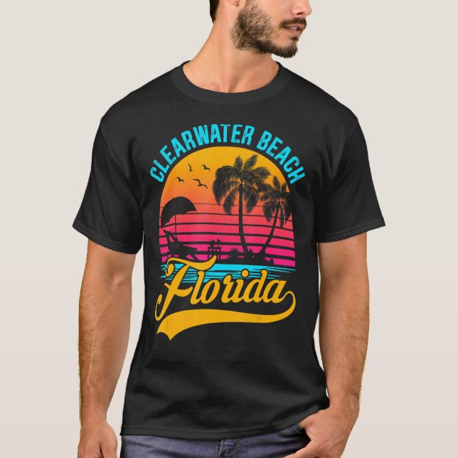 T-shirt Clearwater Beach Floride Palm Tree Island Retro Su (Devant)