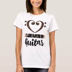 T-shirt Clef de Fa Musical Cœur J'adore Jouer de ma Guitar