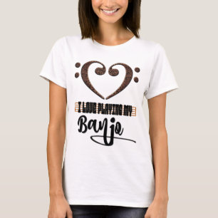 T-shirt Clef de Fa Musical Cœur J'adore Jouer de mon Banjo