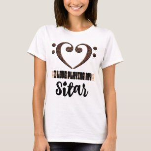 T-shirt Clef de Fa Musical Cœur J'adore Jouer de Mon Sitar