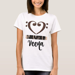 T-shirt Clef de Fa Musical Cœur J'aime Jouer de ma Veena