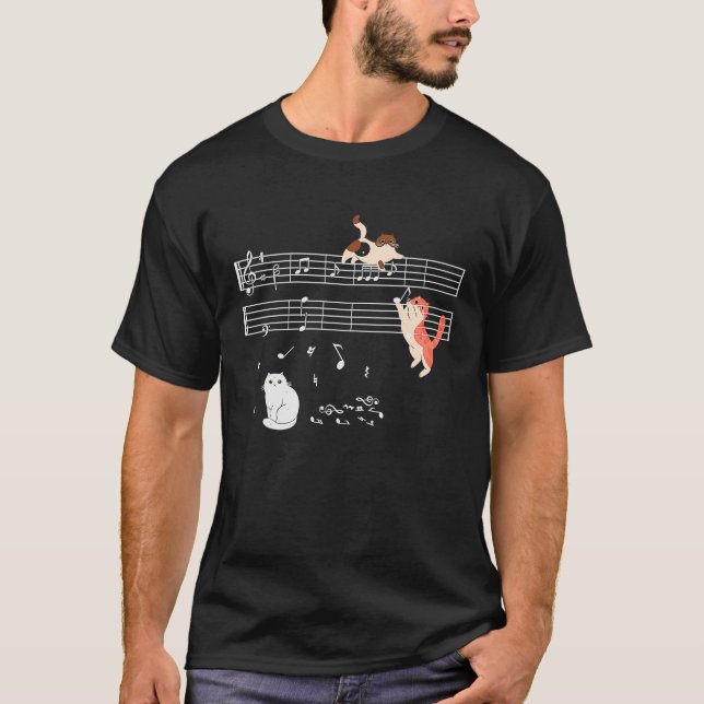 T-shirt Clef Musicien Cute Cat Kitty Jouer Musique Note (Devant)