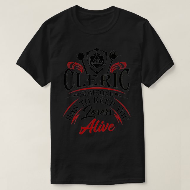 T-shirt Cleric Dungeons Tshirt, RPG Tshirt, Dragons, Gami (Design devant)