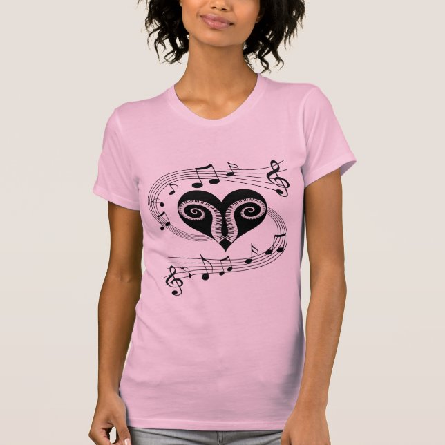 T-shirt Clés de coeur et de piano de notes musicales (Devant)