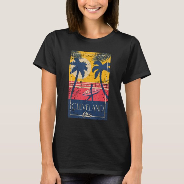 T-shirt Cleveland Ohio Rétro Palm Trees Surf désorganisé (Devant)