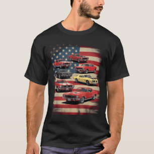 T-shirt Clic Vintage Muscle Car Drapeau Américain Rétro Pa