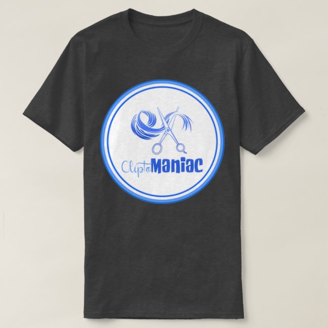 T-shirt CliptoMANIAC bleu sur noir (Design devant)