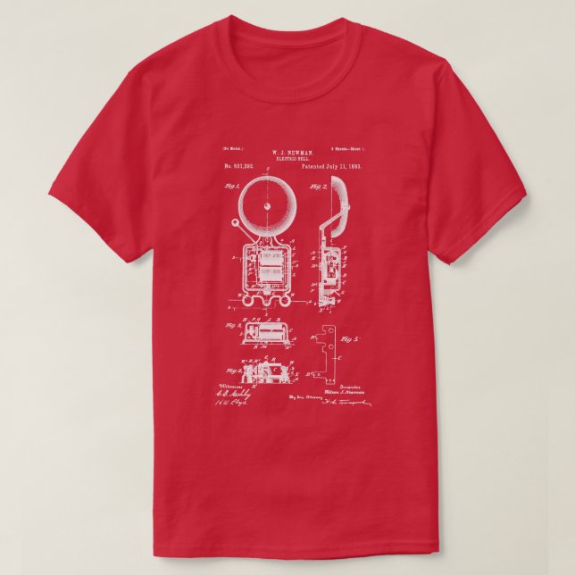 T-shirt Cloche électrique brevet 1893 incendie Alarme et p (Design devant)