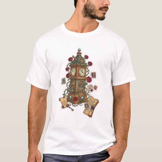 T-shirt Clock Tower Fantasy Time Machine Illustration (Devant)