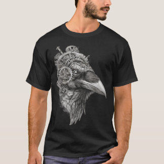 T-shirt Clockwork Raven Portrait — Pen-and-Ink Steampunk 