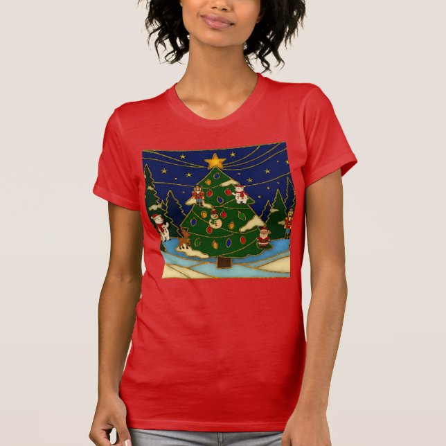 T-shirt Cloisonne Art Whimsical Forest Classic Christmas  (Devant)